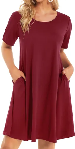 Vista 16 de Vestidos de verano para mujer, informales, holgados, estilo camiseta, florales, de manga corta, con vuelo y bolsillos, para la playa