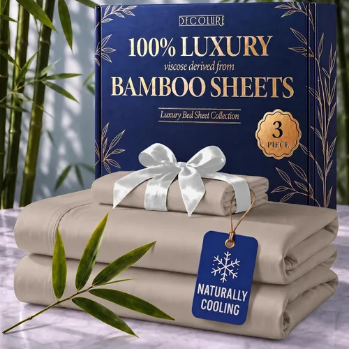 Vista 21 de DECOLURE Sábanas 100% Viscosa Derivada de Bambú Tamaño Individual - Sábanas de Lujo de 3 Piezas Naturalmente Refrescantes, Juego de Cama Ultra Suave