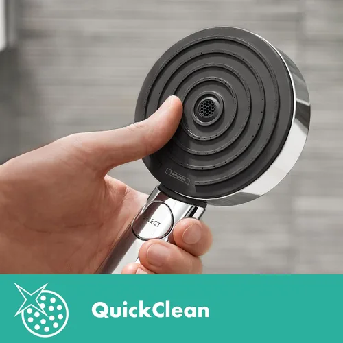 Vista 4 de hansgrohe Pulsify S Ducha de mano de 12 pulgadas con 1 chorro, barra deslizante y manguera PowderRain, Lluvia Intensa, Masaje Pulsante en níquel