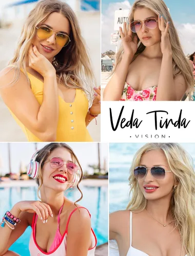Vista 3 de Veda Tinda Vision Gafas de sol de aviador para mujeres y hombres, estilo vintage de los años 70, clásicas, a la moda, retro, para hombre, protección