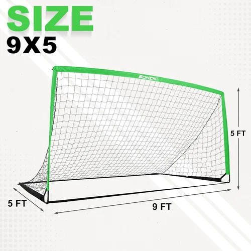 Vista 7 de BOHEN 9x5 FT Portable Metal Soccer Goal for Backyard, Steel Frame Soccer Net with Carry Bag, Fun for Outdoor Indoor Training Games for Kids and
