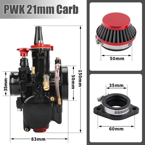 Vista 2 de Carburador PWK de 21 mm, carburador de carreras para motocicletas de 50 cc a 100 cc, kits de carburador de motor 2T 4T para motos de cross