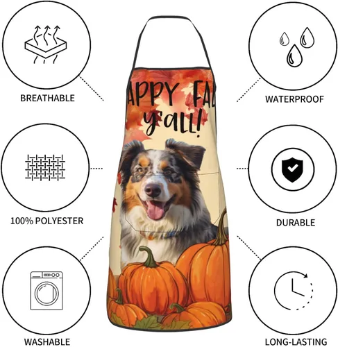 Vista 8 de nopicsn Happy Fall Y'all - Delantal de pastor australiano de arce con diseño de pumkin My Love Dog para cocinar con bolsillos, delantales divertidos