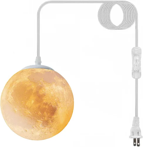 Vista 7 de Lámpara colgante de luna, lámpara colgante lunar impresa en 3D con bombilla, lámpara de techo de globo cableada de 7 pulgadas, regalos espaciales