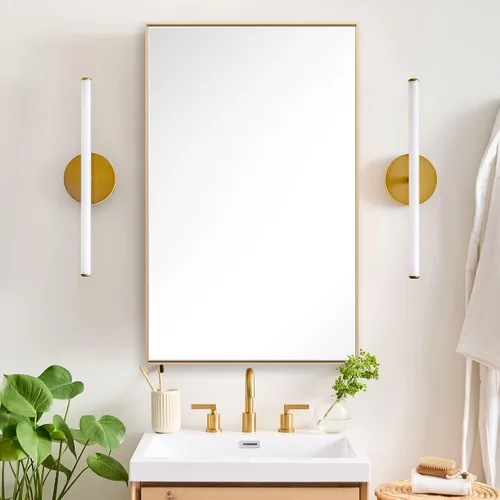 Vista 50 de 24x24 Inch Black Bathroom Mirror for Wall, Aluminum Frame Rectangle Rectangular Vanity Mirror, Modern Large for Bedroom, Living Room, Horizontal or