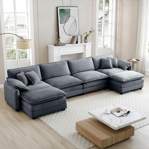 Vista 57 de Sofá Loveseat Grande en Beige y Blanco de 194.8 cm, Sofás Seccionales de 2 Plazas Grandes para Sala de Estar, Sofá Seccional Modular de Tela