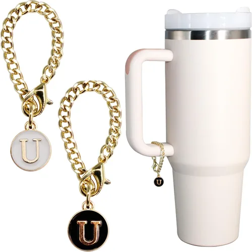 Vista 24 de Accesorios de dije de letra para vaso Stanley, 2 unidades, identificación con inicial de nombre, personalizable, para vaso Stanley