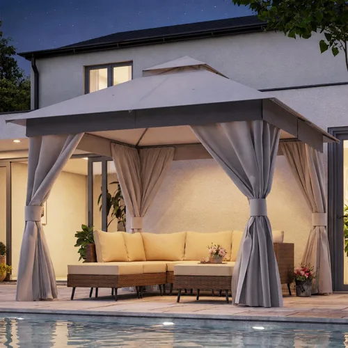Vista 36 de LAUSAINT HOME - Cenador para exteriores de 8 x 8 pulgadas con cortinas Caqui