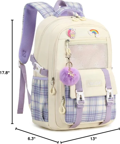 Vista 7 de AO ALI VICTORY Mochila escolar para laptop de 15.6 pulgadas, linda mochila escolar para niños, mochila universitaria primaria, bolsas grandes