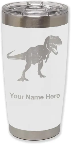 Vista 30 de LaserGram Vaso aislado al vacío de 20 onzas, dinosaurio Tiranosaurio Rex, grabado personalizado incluido (negro)