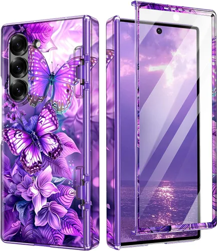 Vista 33 de Btscase Funda para Samsung Galaxy Z Fold 5, protector de pantalla frontal integrado, patrón de mármol dorado con purpurina de policarbonato duro