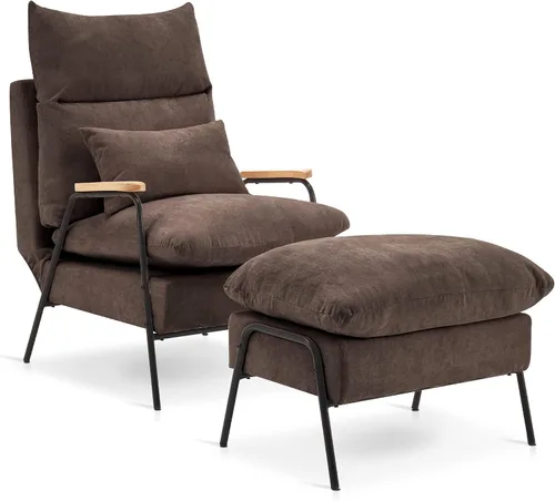 Vista 11 de MCombo Silla reclinable Accent con otomana, sillón de tela moderno, sofá cama tapizado para sala de estar y dormitorio, espacio pequeño 4055