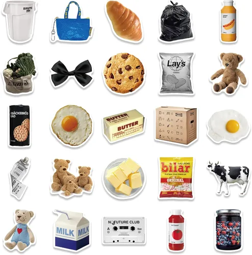 Vista 3 de Lindas calcomanías de galletas de leche, 50 calcomanías de vinilo