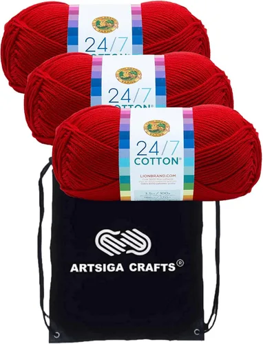 Vista 63 de Lion Brand 24/7 Algodón Blanco 761-100 (6-Carrillos - Mismo Lote de Tinta) Hila Gruesa Media #4 de Algodón para Crochet y Tejido con Bolsa