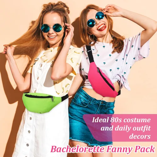 Vista 6 de Riñonera de neón para rave de los años 80 y 90, paquete de tela Oxford, bolsas de cintura para fiesta, ligera, ajustable, bloque