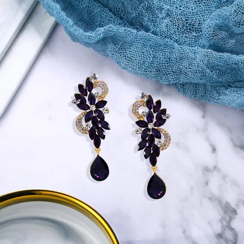 Vista 3 de BriLove - aretes colgantes bohemios con flores de cristal para novia