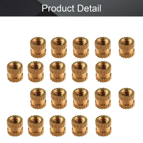 Vista 4 de MroMax Tuercas de inserción moleteadas M2, latón M2x3x3.0.079 in, tuercas de inserción roscadas métricas a través de roscado prensado en agujeros