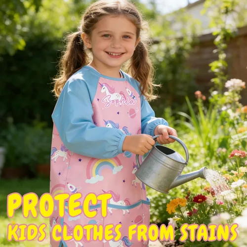 Vista 7 de Personalized Kids Art Smock with Name Custom Toddler Waterproof Artist Painting Apron