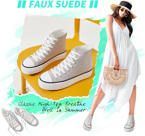 Vista 4 de ALTOCIS Women's Comfortable Platform High Top Sneakers, Casual Mid Top Sneaker for Women, Cute Faux Suede Fashion Sneakers, Classic Lace Up Walking