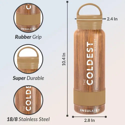 Vista 4 de Coldest Botella de agua aislada con tapa con asa, a prueba de fugas, acero inoxidable moderno aislado, triple pared, botellas deportivas, frasco