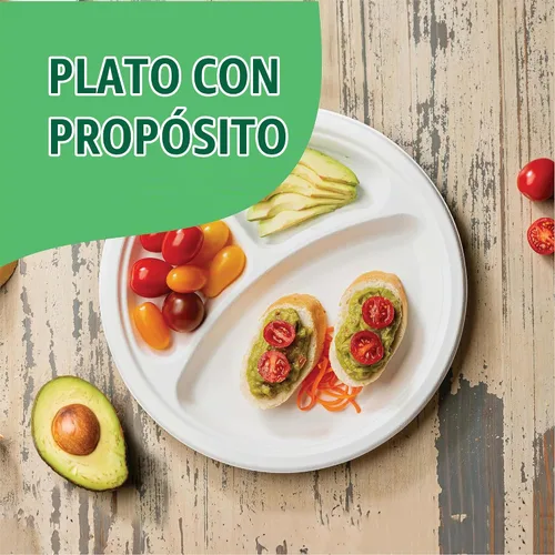 Vista 5 de Platos de papel desechables 100% compostables, 3 compartimentos [10 pulgadas] [paquete de 125] bandejas seccionales para almuerzo + divisores