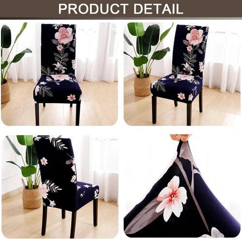 Vista 3 de Juego de 4 Fundas para Sillas de Comedor, Elásticas de Spandex Suave Extraíbles Lavables para Comedor (Beautiful Years Blue, Juego de 4)