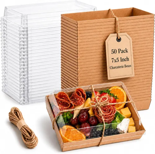 Vista 9 de Leafiew Paquete de 25 Cajas de Charcutería de 7x5 Pulgadas con Tapas Transparentes - Tablero de Papel Individual Para Llevar de Charcutería con 25