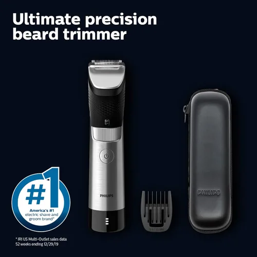 Vista 6 de Norelco Philips Series 9000, Ultimate Precision Beard and Hair Trimmer with Beard Sense Technology for an Even Trim, BT9810/40 Negro