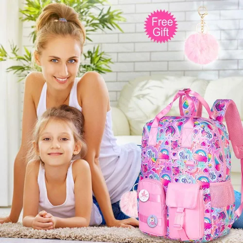 Vista 2 de WZLVO Mochila para niñas y niños, unicornio, dinosaurio, preescolar, primaria, jardín de infantes, mochila escolar para niños pequeños, Rosado, Moda