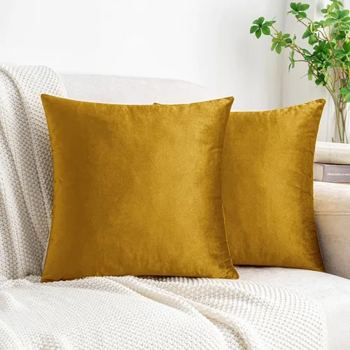 Vista 9 de HWY 50 fundas de almohada decorativas de terciopelo sólido para sofá, sala de estar. Ambar