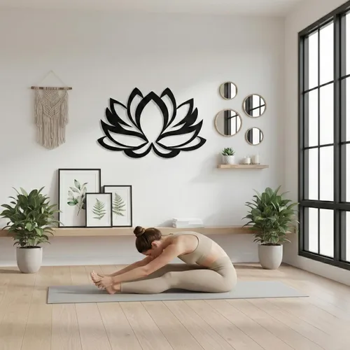 Vista 7 de DEKADRON Arte de pared de metal – Flor de loto – Decoración de pared de metal para decoración de oficina en el hogar, decoración de estudio de yoga
