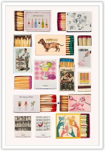 Vista 17 de Pósteres de Impresión en Lienzo de Caja de Cerillas Rosa Retro Preppy, Póster de Cerillas Femenino y Moderno, Arte Vintage de Librito de Cerillas