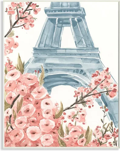 Vista 10 de París Torre Eiffel Acuarela Floral, 11 x 14 pulgadas enmarcado Giclée Print