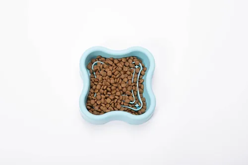 Vista 4 de Cuenco de silicona para perros de alimentación lenta, tazón antideslizante para perros pequeños y medianos, gatos, cuenco interactivo de Cian/azul