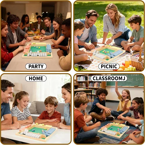 Vista 6 de WOOD CITY Juego Shut The Box de Madera para 4 Jugadores, Juego de Mesa Clásico para Niños y Adultos, Juguete Educativo de Aprendizaje