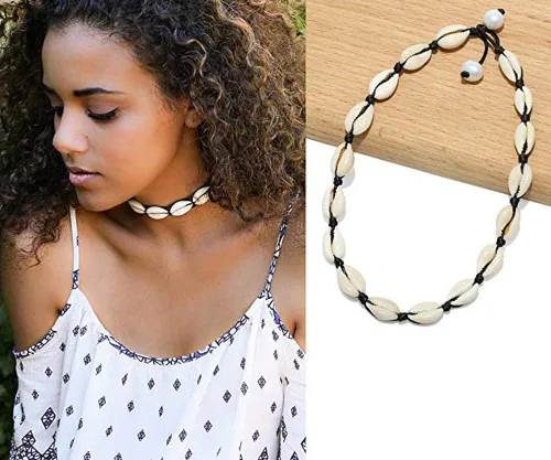 Vista 3 de Gargantilla de concha natural con diseño de concha de puka ajustable, para mujeres, hombres, niñas, señoras