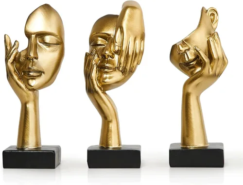 Vista 13 de 3 piezas de estatuas de oración de decoración negra, figuras modernas de oración de paz, detalles de decoración de estantes, escultura de arte