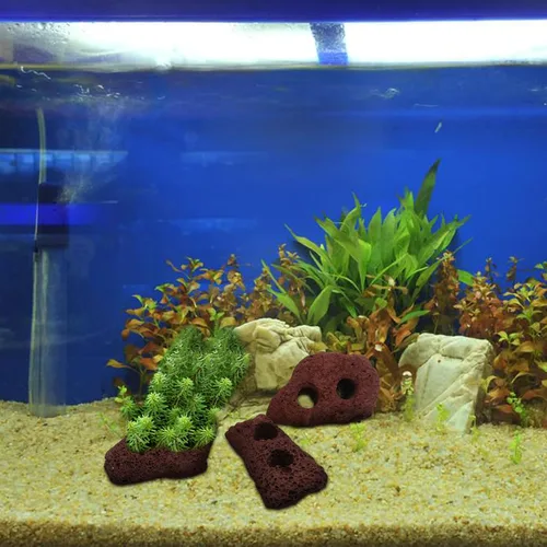Vista 4 de balacoo 5 unids rocas piedras volcánicas rocas decorativas pecera material acuario paisaje ornamentos agua hierba anillo fijo bonsái decoración