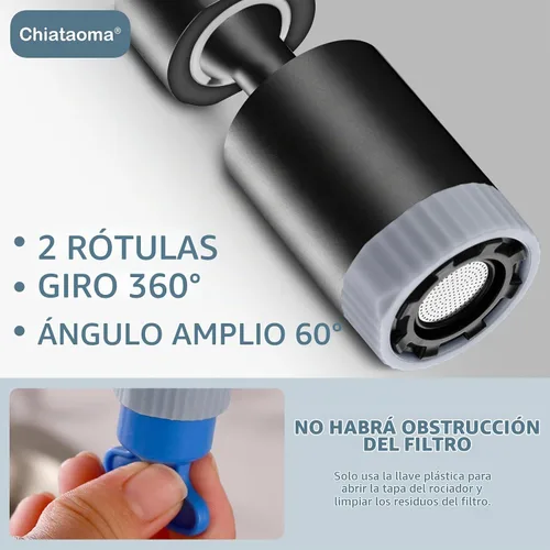 Vista 6 de Aireador de grifo giratorio,Boquilla de grifo de 3 funciones,Girar la Negro
