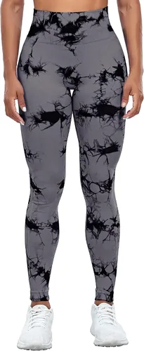Vista 8 de Yaavii Leggings sin costuras con teñido anudado para mujer, cintura alta, entrenamiento, gimnasio, yoga, control de abdomen, levantamiento