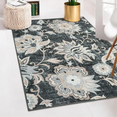 Vista 29 de Beeiva Alfombras florales de entrada, lavables para interiores, ultra fina, de 2 x 3 pies, antideslizante, para cocina, tapete de cachemira suave