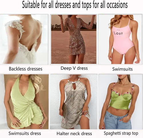 Vista 6 de Sujetadores sin tirantes para mujer, 2 pares de sujetadores invisibles adhesivos, sin espalda