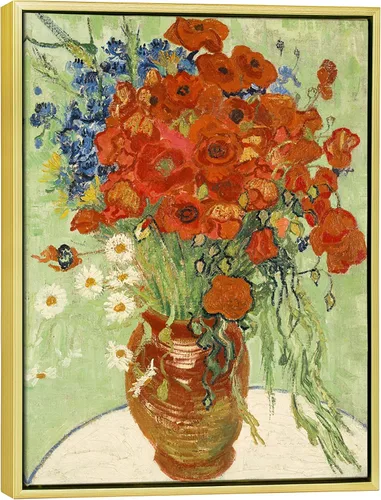 Vista 12 de Wieco Art - Arte enmarcado para pared de "Varios amapolas rojas y margaritas" por Vincent Van Gogh, reproducción de pinturas, lienzos abstractos