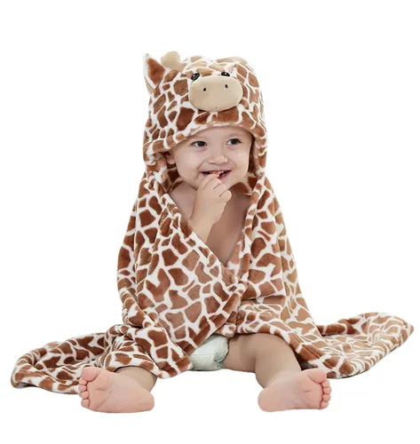 Vista 8 de TONWHAR Manta con capucha de cara de animal para bebés y niños de 0 a 4 años, manta de felpa para después del baño (caballo azul)