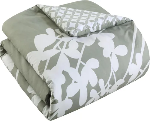 Vista 6 de Chic Home Juego de edredón reversible de 7 piezas Iris a gran escala, tamaño Queen, color gris
