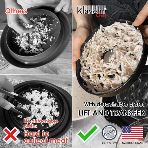 Vista 5 de American Brand - Trituradora de pollo de 3 capas con placa desmontable + cepillo especial, doble antideslizante, sin BPA, resistente al calor, apta