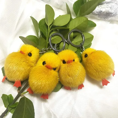 Vista 2 de LIANGLIN WU llavero para mujeres y hombres, 5 piezas peludas de pato amarillo pelusa suave pollitos llaveros Pascua llavero bolso joyería accesorios