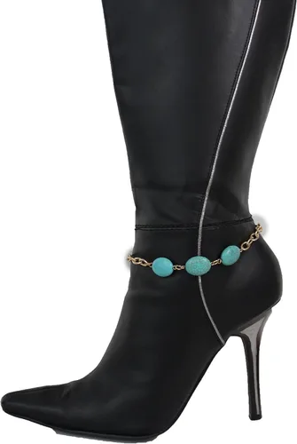Vista 2 de TFJ - Pulsera de botas de moda para mujer, cadenas de metal, tacones altos, color turquesa, azul, abalorios, oro, Metal