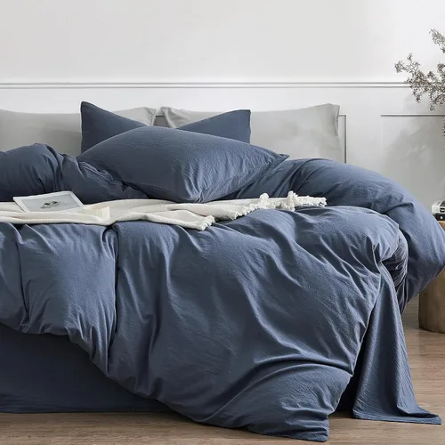Vista 10 de JELLYMONI Funda de edredón tamaño individual, funda de edredón 100% algodón lavado con textura similar al lino, ropa de cama transpirable y suave