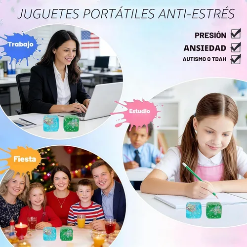 Vista 2 de Bolas de estrés blandas de cubitos de hielo, juguete sensorial de Verde